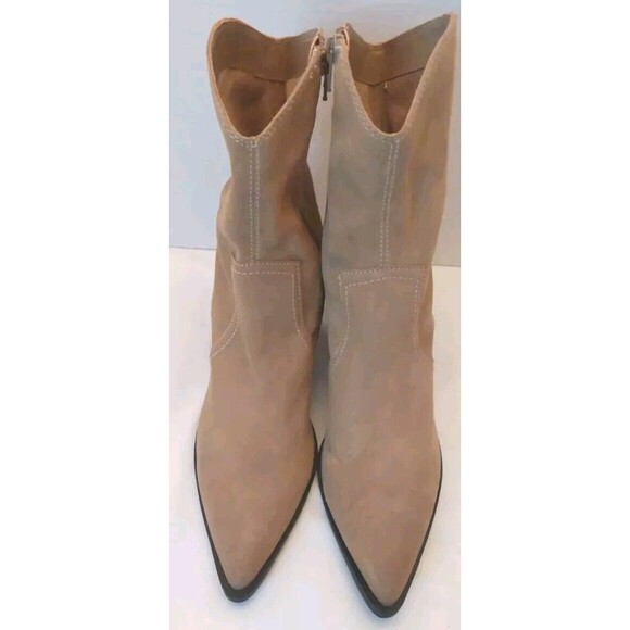 BP Surina Lea 11 M High Block Heel Pointed Toe Ankle Boot Cowgirl Leather Tan - Picture 2 of 9